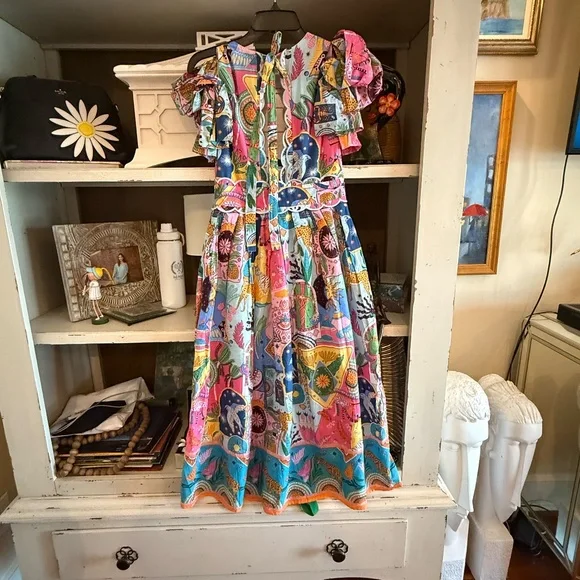 J. Marie The Sloane bow sleeve midi zodiac print sz XS nwt - Picture 6 of 7